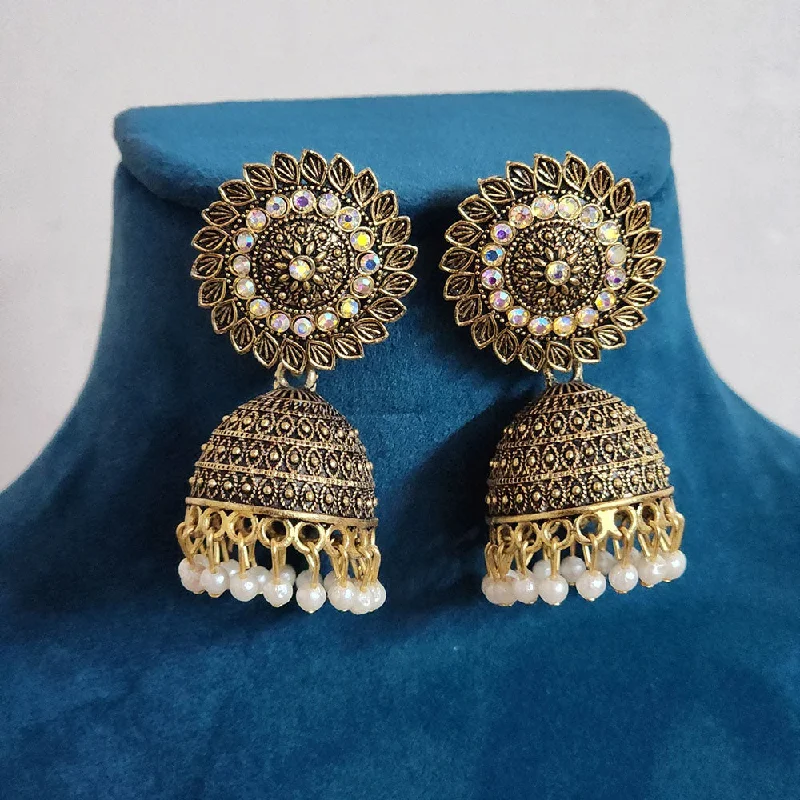 Classic Pearl Earrings-H K Fashion Gold Plated Austrian Stone And  Pearls Jhumki Earrings