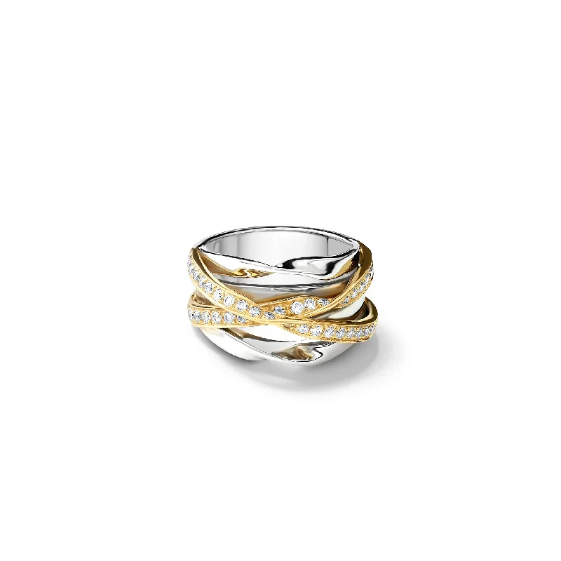 Large Statement Diamond Rings-Tagliatelle Ring 18ct White & Yellow Gold - Diamond Pavé