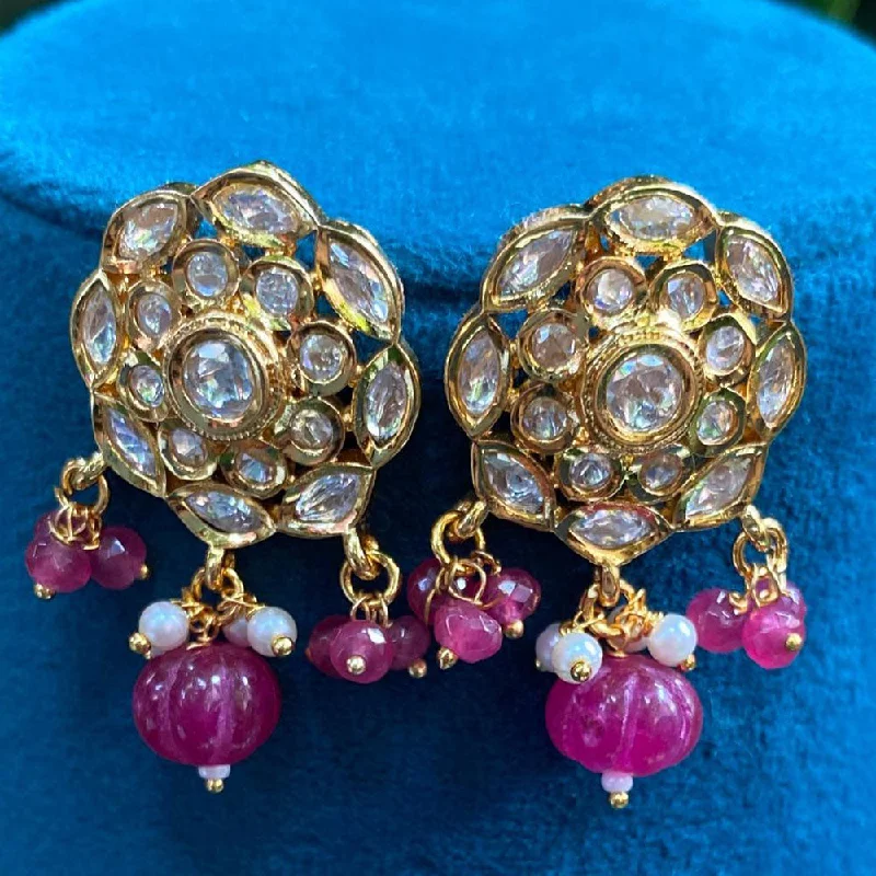 Gemstone Stud Earrings-Royal Kundan Jewellery Gold Plated Crystal Stone And Beads Dangler Earrings