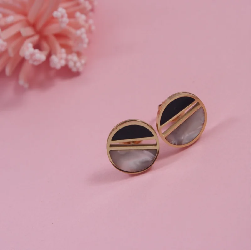 Fine Jewelry Earrings-Tarohi JewelsStainless Steel Gold Plated Circular Shaped Stud Earring- STNER 3851