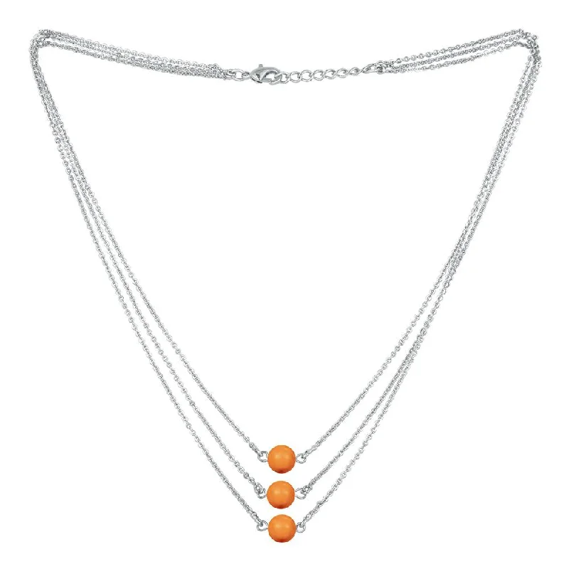 Boho Chic Necklaces-Mahi Designer Multilayered Neon Orange Swarovski Pearl Necklace Mala Made of Alloy for Girls and Women