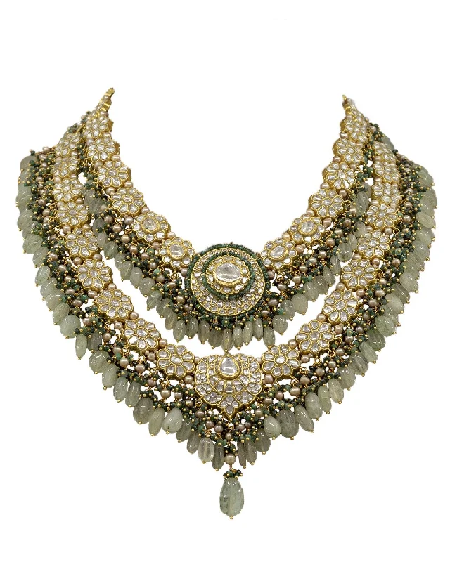 Green Turquoise Necklaces-Harpreet Polki Long Necklace