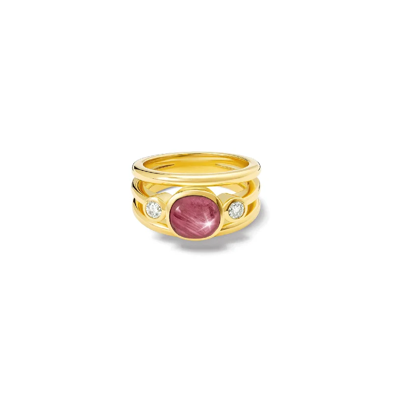 Sterling Silver Engagement Rings-Aeneus Ring 18ct Yellow Gold - Star Ruby & Diamond