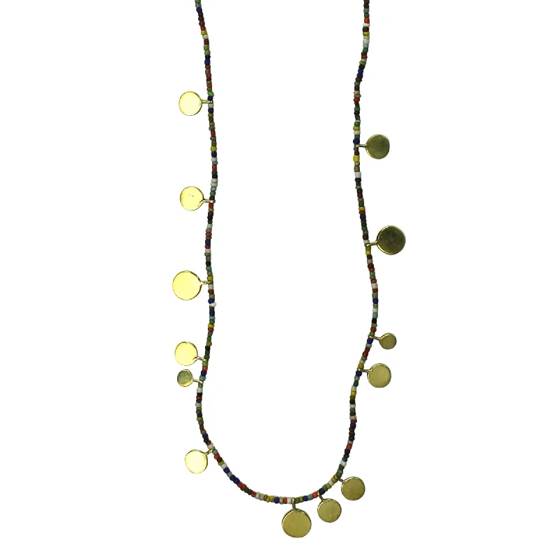 Elegant Wedding Pendant Necklaces-Necklace, Brass Tabs on Multi-Color Beads