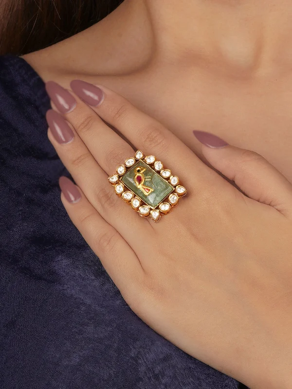 Elegant Emerald Rings-Green Color Gold Plated Contemporary Ring - CC-RNG13