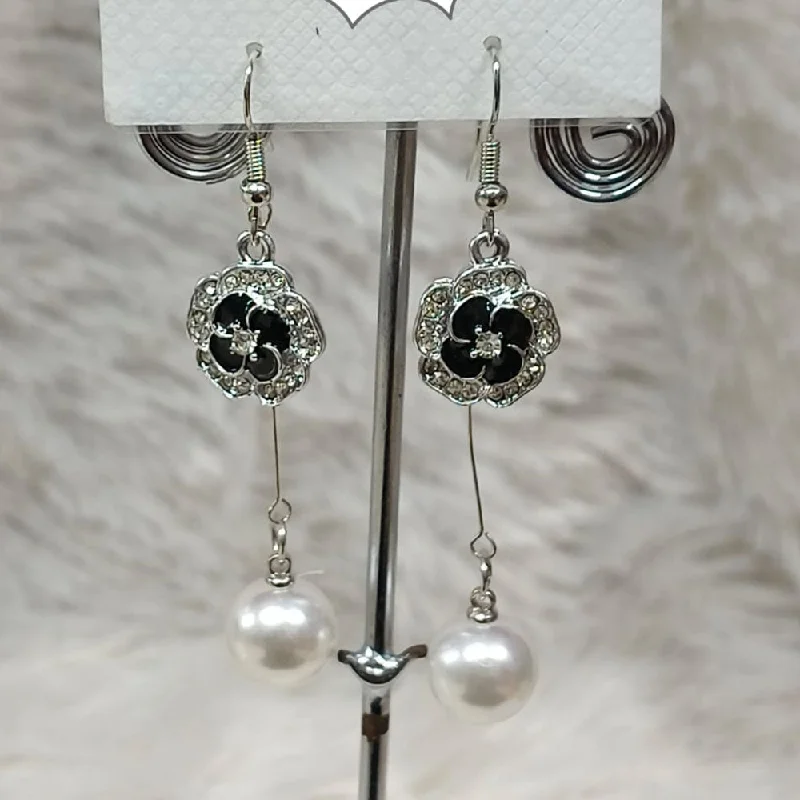 Elegant Wedding Earrings-Diyu Dhyu Silver Plated Austrian Stone Dangler Earrings