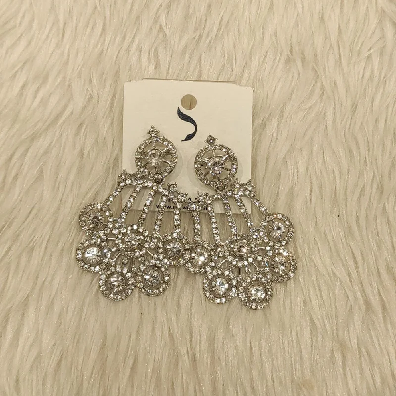 White Pearl Earrings-Dhwani Silver Plated Austrian Stone Dangler Earrings