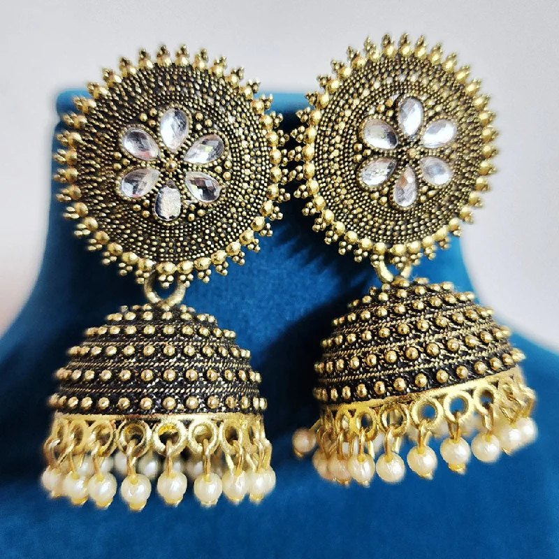 Handcrafted Earrings-H K Fashion Gold Plated Crystal Stone And  Pearls Jhumki Earrings