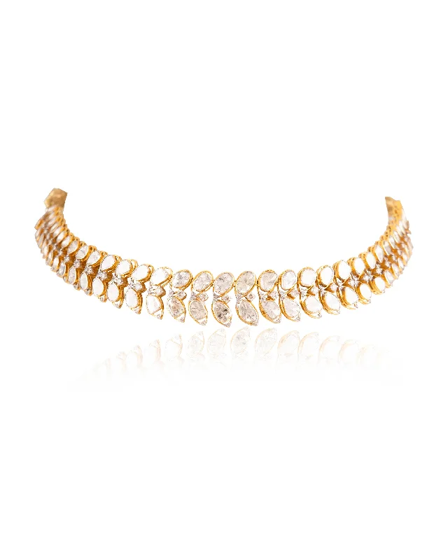 Elegant Gold Necklaces-Miya Polki And Diamond Necklace