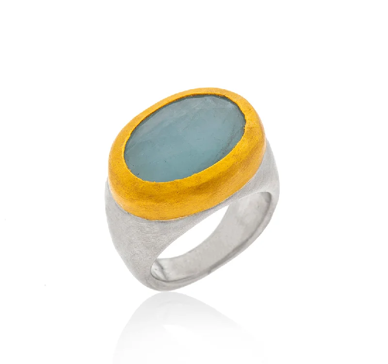 Large Statement Rings-Nava Zahavi Yellow Gold Aquamarine Oval Ring