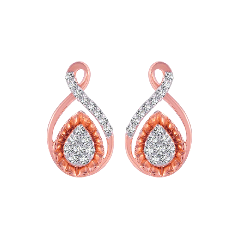 Custom Birthstone Earrings-14KT (585) Rose Gold And Diamond Stud Earrings For Women