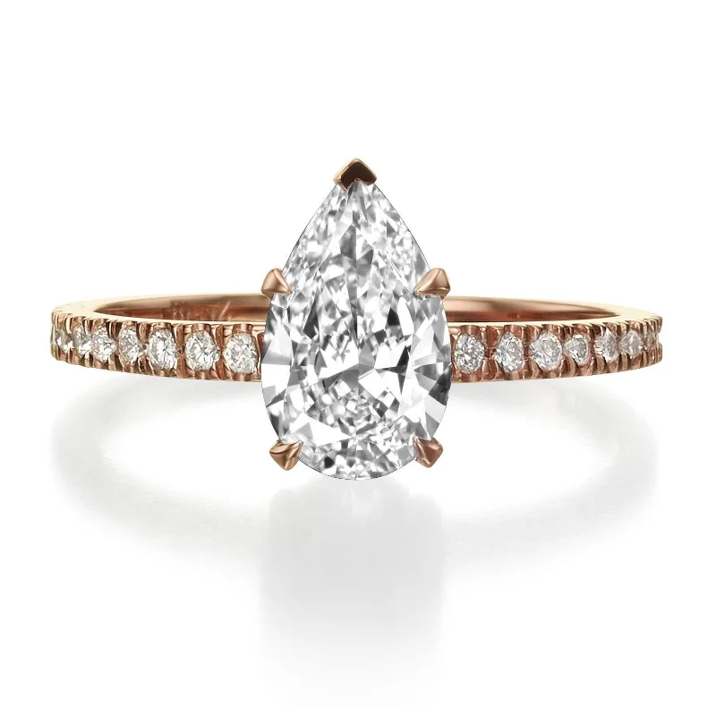 Custom Rose Gold Rings-1.60 ct Pear Shaped Diamond Engagement Ring