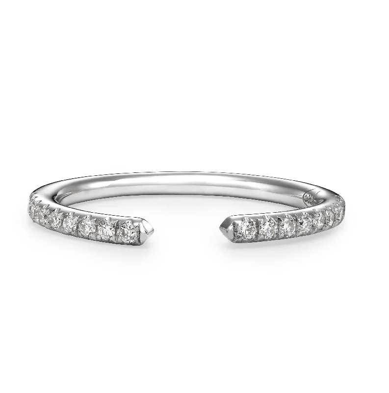 Simple Promise Rings-0.22 Ct Round Brilliant Cut Diamond Open Wedding Band in White Gold