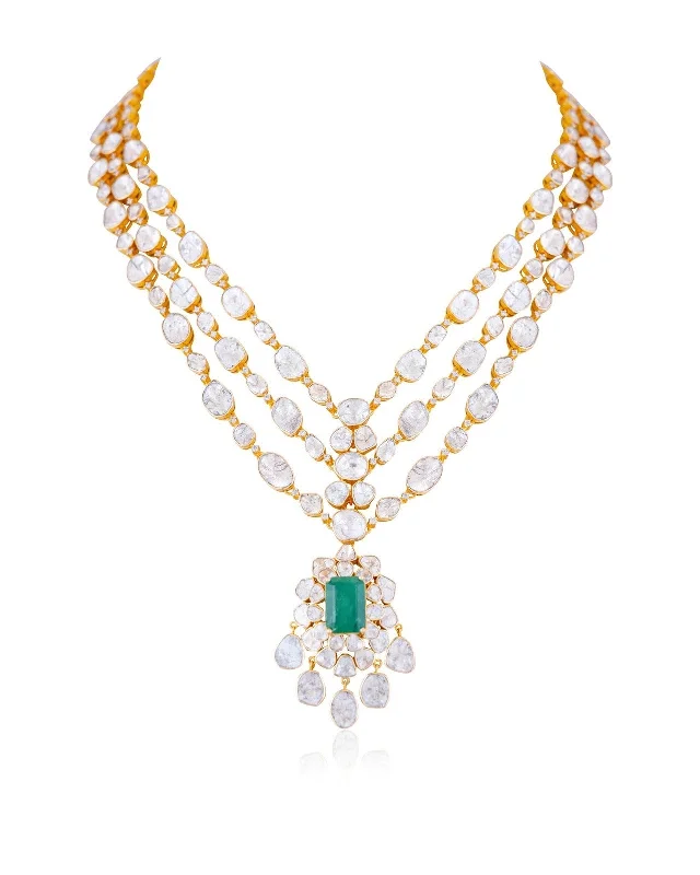 Retro Style Necklaces-Diya Polki And Diamond Long Necklace