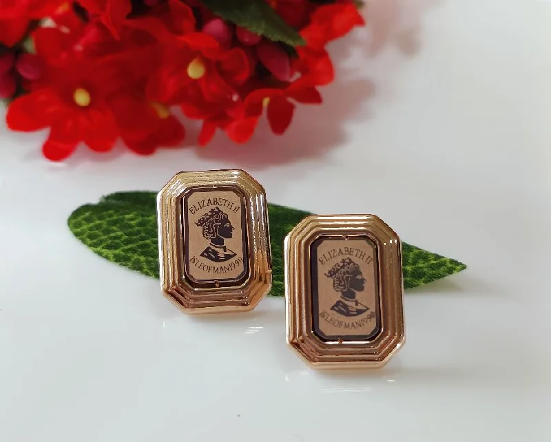 Fine Jewelry Earrings-Tarohi JewelsStainless Steel Silver/Rosegold Plated Queen Elizabeth Portrait Earring-STNER 2570