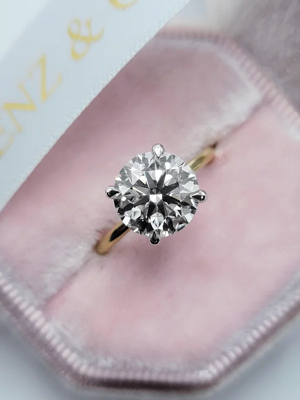 Unique Gemstone Rings-3.19 Carats Lab Grown Round Brilliant Cut Two Tone Solitaire Hidden Halo Diamond Engagement Ring