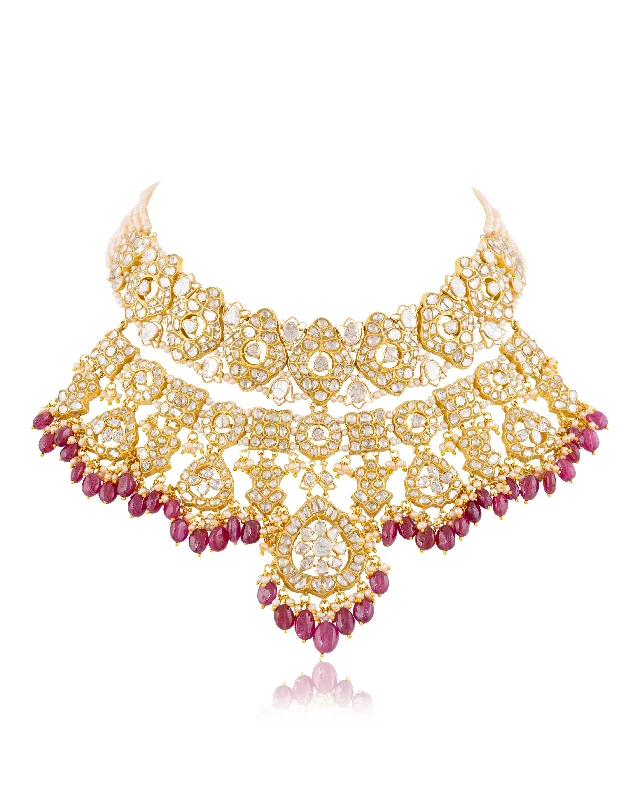 Colored Gemstone Necklaces-Dhvani Polki Necklace