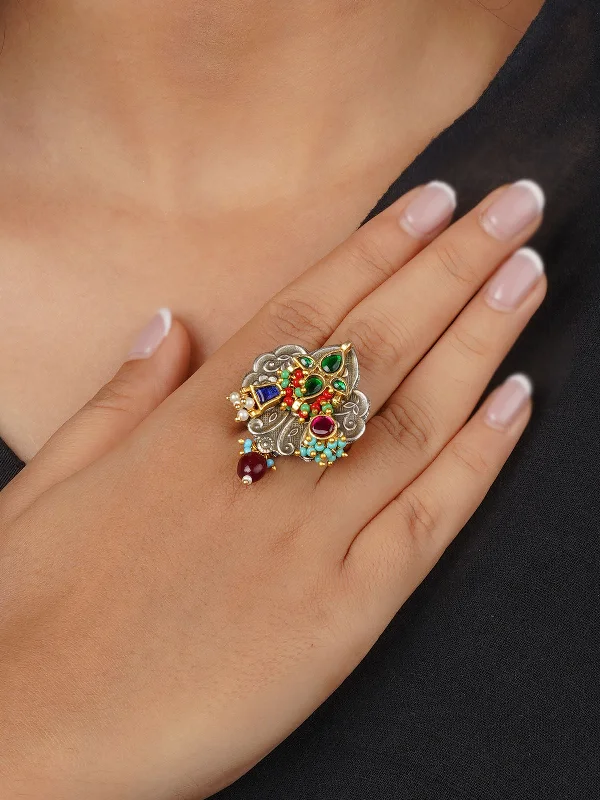 Unique Gemstone Rings-Multicolor Tribal Ring - EK-SFRNG176M