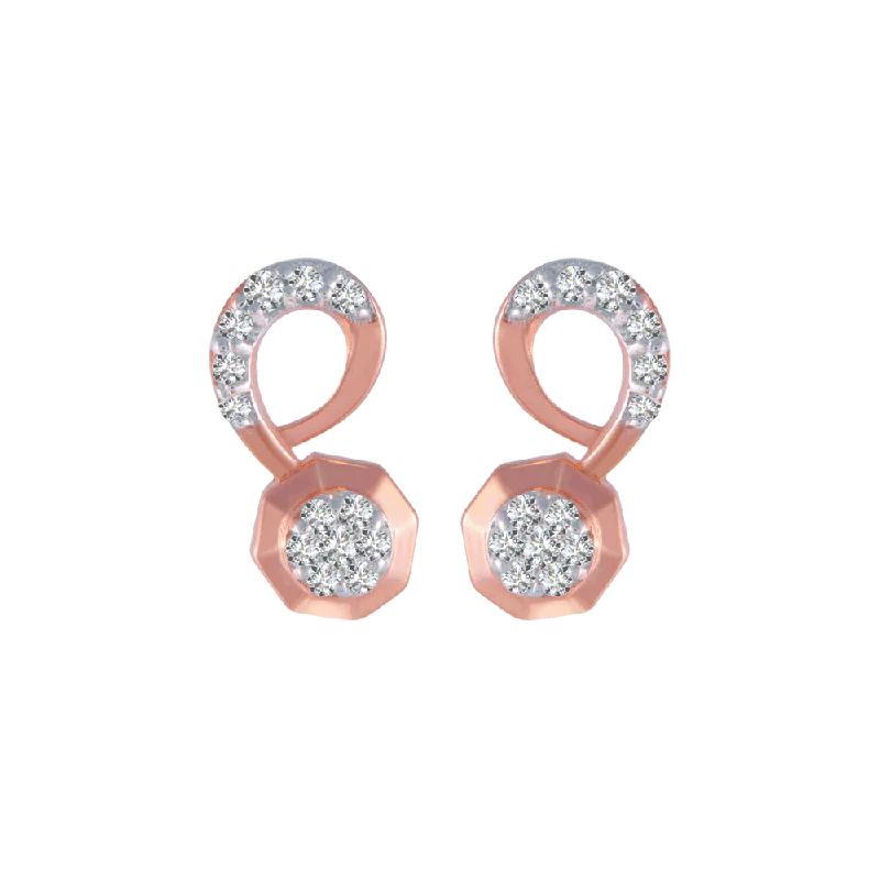 Lightweight Earrings-14KT (585) Rose Gold And Diamond Stud Earrings For Women