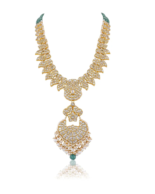 Multi-Layered Gold Necklaces-Naisha Polki Long Necklace