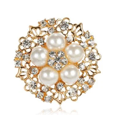 Personalized Brooch for Bridal Gifts-Flower Pearl Rhinestone Brooch BR-080