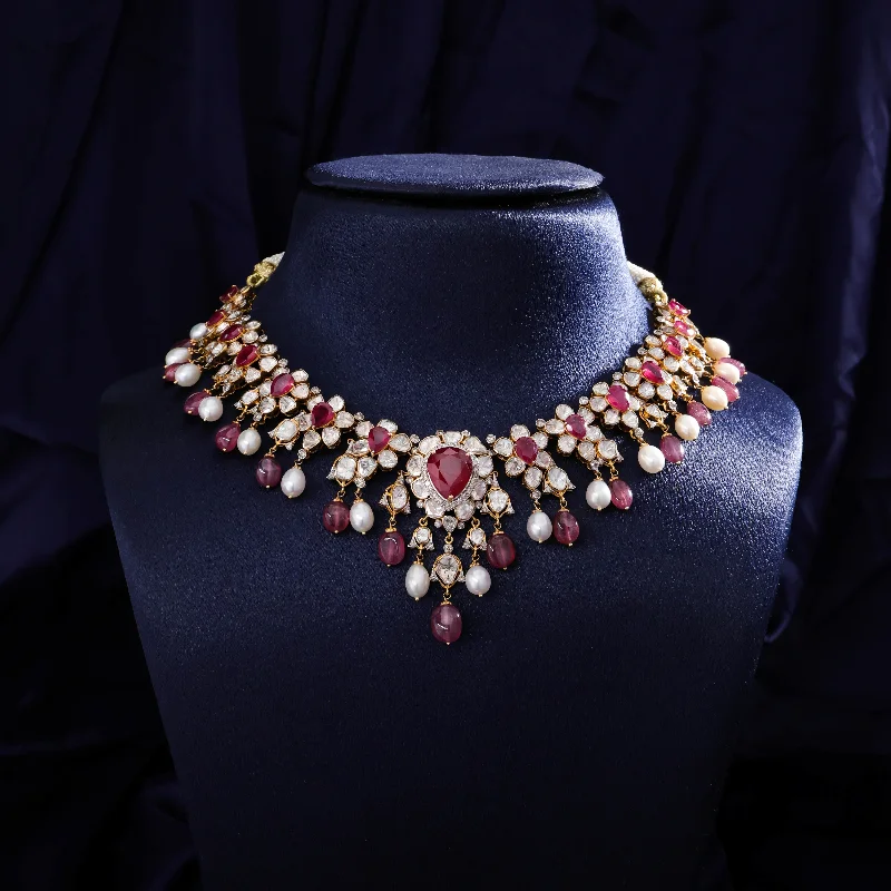 Large Gemstone Necklaces-Athira Polki And Diamond Necklace