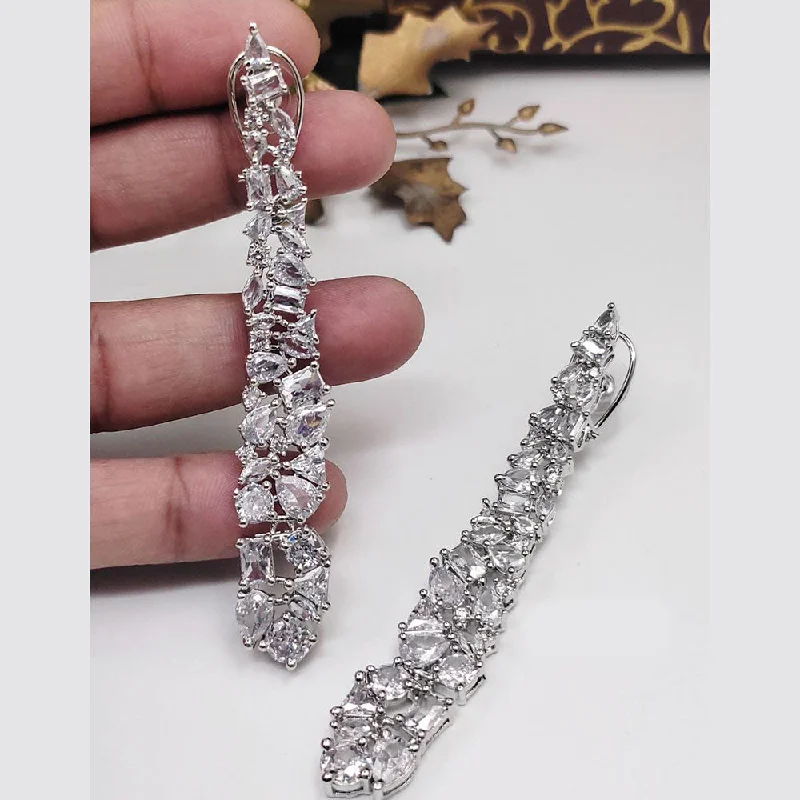 Statement Earrings for Teens-Aamrapali Silver Plated American Diamonds Dangler Earrings