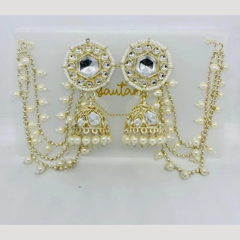 Luxury Pearl Earrings-Manisha Jewellery Gold Plated Kundan Stone And Pearls Jhumki Earrings