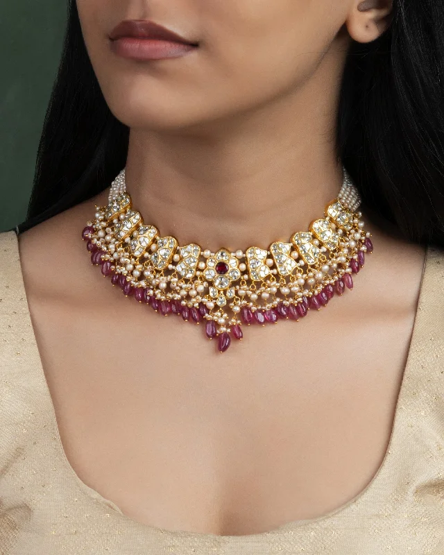 Vintage Gemstone Necklaces-Shanti Polki Necklace