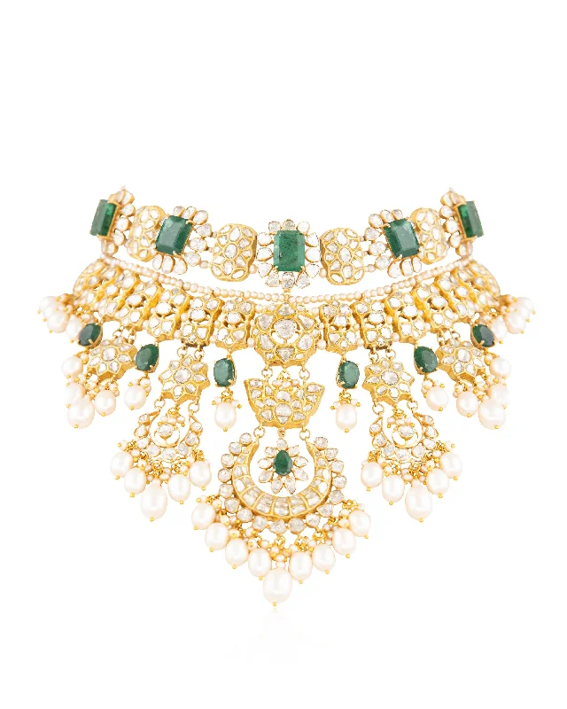 Chunky Gold Bead Necklaces-Mitra Polki Necklace