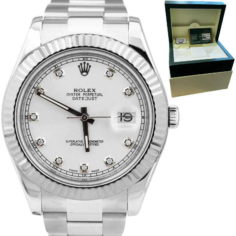 Watches for Sports Enthusiasts-Rolex DateJust II 41mm Silver DIAMOND 41mm Fluted Steel Watch 116334 PAPERS