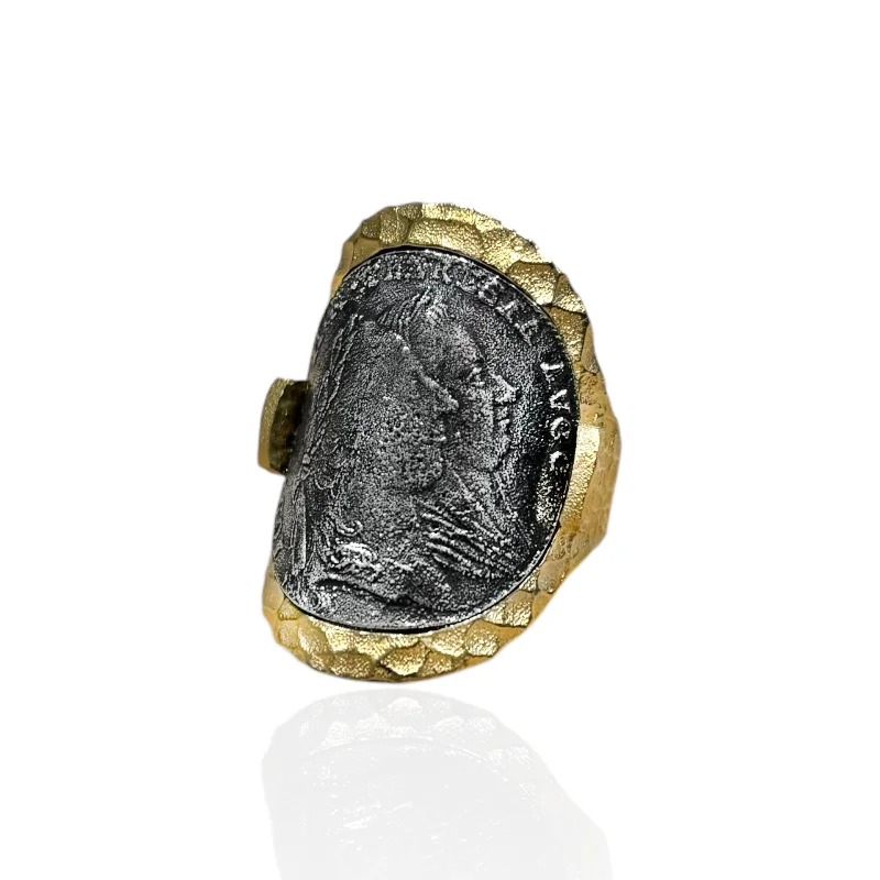 Yellow Diamond Rings-GOLD MARIA THERESA CURVED COIN RING