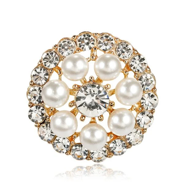 Retro Brooch with Pearl Detail-Gold Silver Rhinestones & Pearls Brooch  BR-906