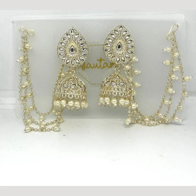 Funky Dangle Earrings-Manisha Jewellery Gold Plated Kundan Stone And Pearls Jhumki Earrings