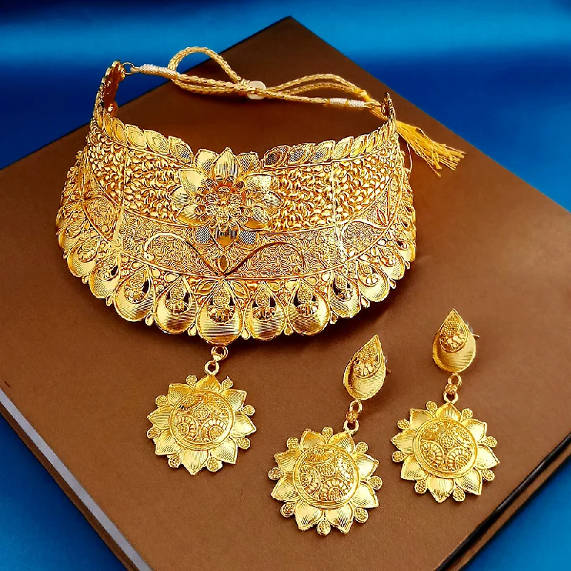 Birthstone Necklaces for Gifts-Kalyani Forming Gold Plated Traditional Designer Necklace & Earring Set