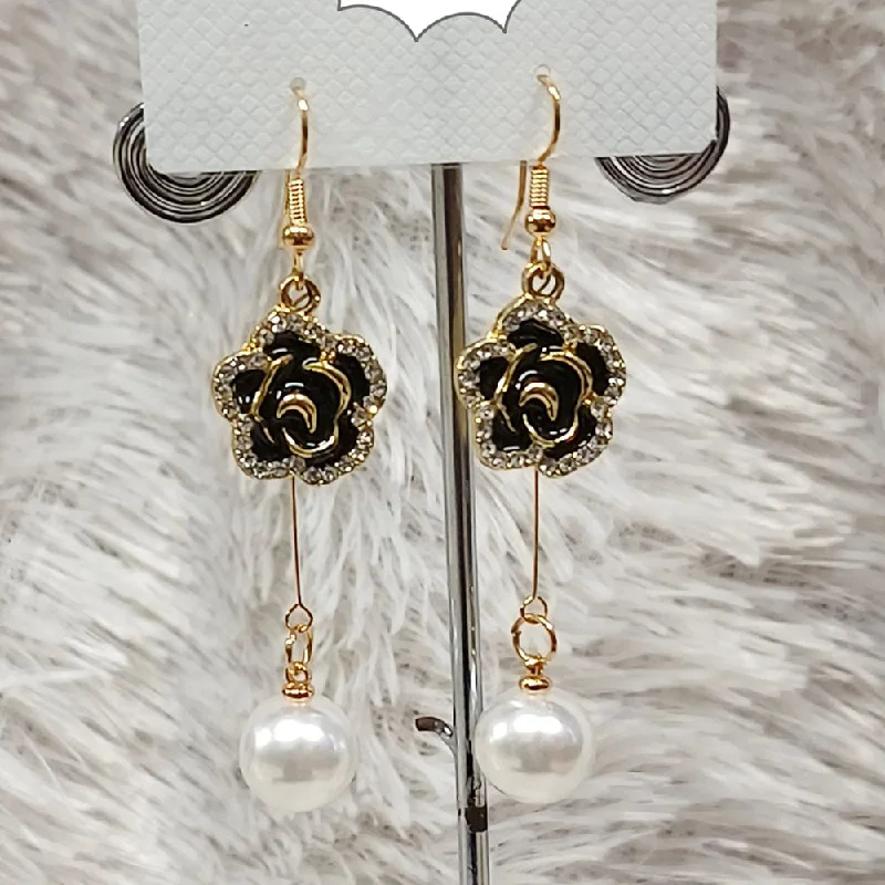 Bold Statement Earrings-Diyu Dhyu Gold Plated Austrian Stone Dangler Earrings