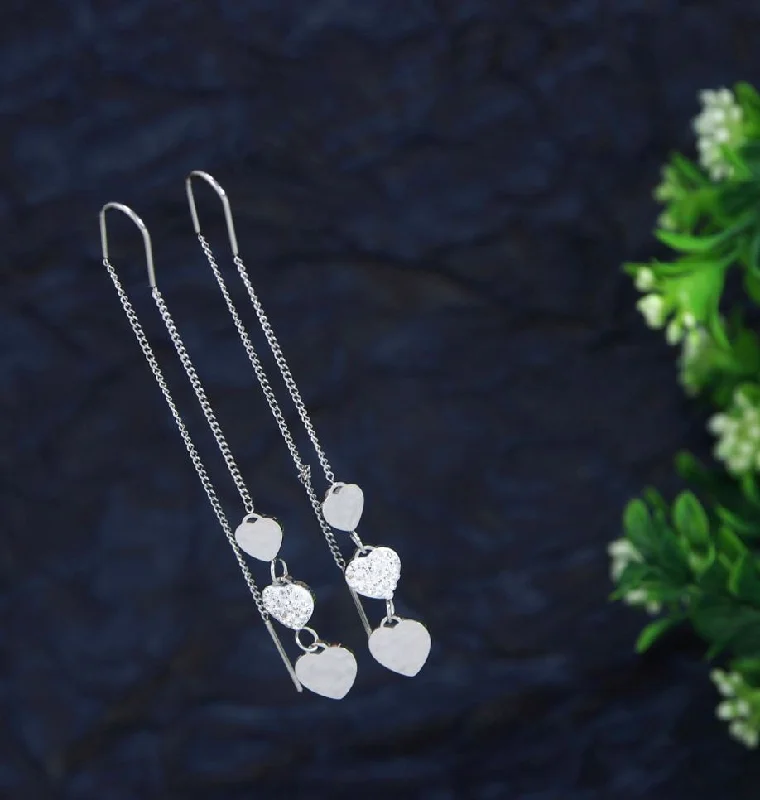 Cute Heart Earrings-Tarohi Jewels Stainless Steel Silver Plated Mini Heart Threader Earring-STNER 2748