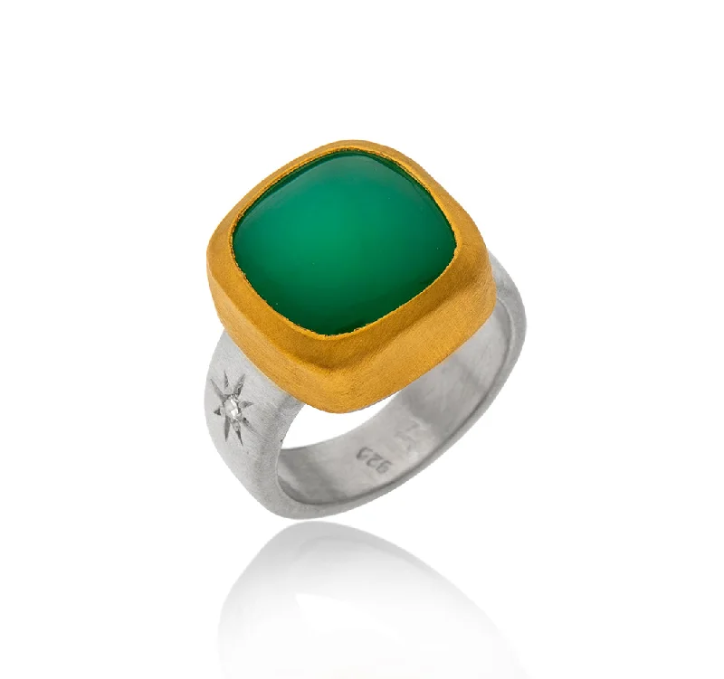 Custom Engagement Rings-Nava Zahavi Yellow Gold Chrysoprase Diamond Ring