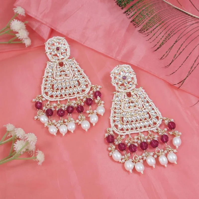 Custom Metal Earrings-Etnico Gold Plated Traditional Kundan & Pearl Drop Dangle Earrings For Women (E2798Wi)