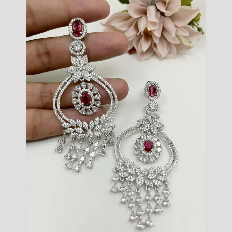 Lightweight Earrings-Aamrapali Silver Plated American Diamond Dangler Earrings