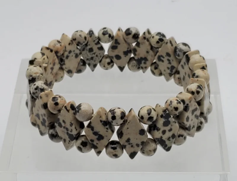 Fashionable Beaded Bracelets for Teens-Dalmatian Jasper Bead Stretch bracelet