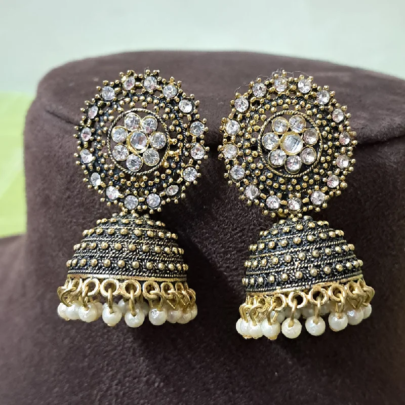 Elegant Long Earrings-H K Fashion Gold Plated Crystal Stone And  Pearls Jhumki Earrings