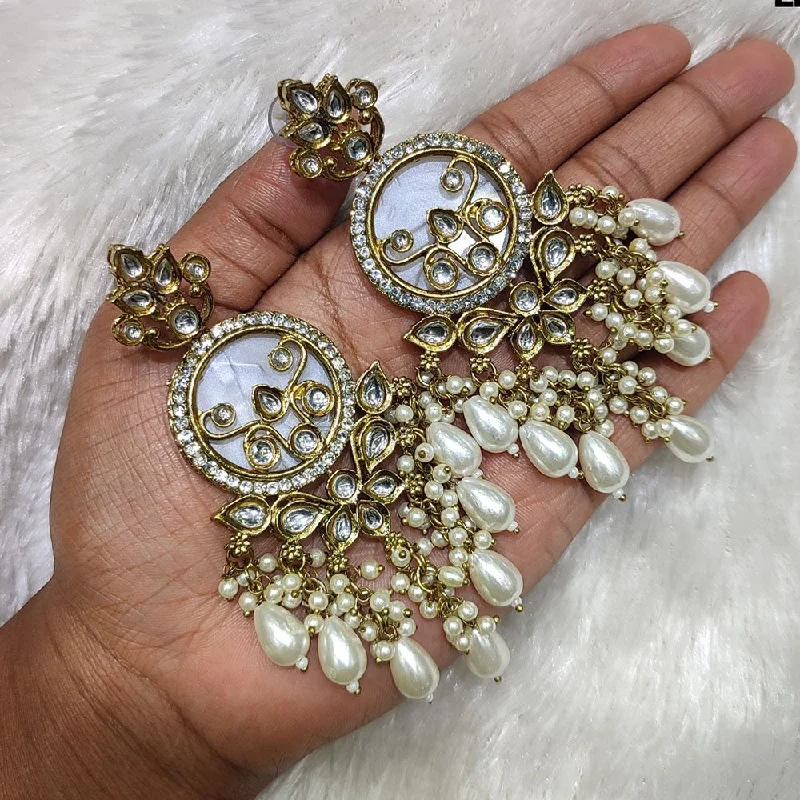 Antique Silver Earrings-Akruti Collection Gold Plated Crystal Stone And Pearls Dangler Earrings