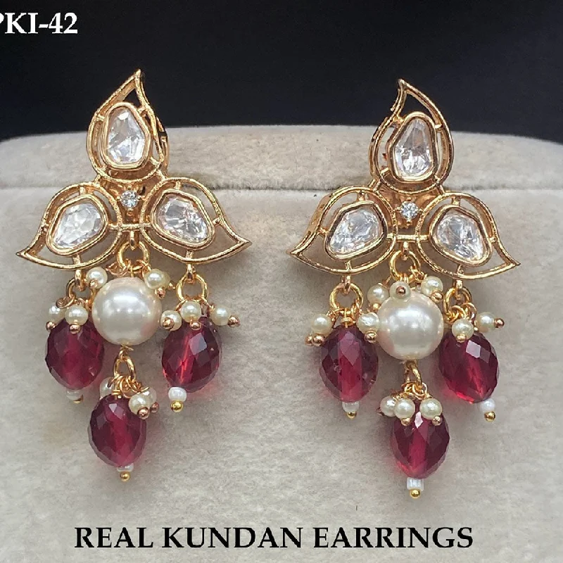 Luxury Pearl Earrings-Royal Kundan Jewellery Gold Plated Polki Kundan Dangler Earrings