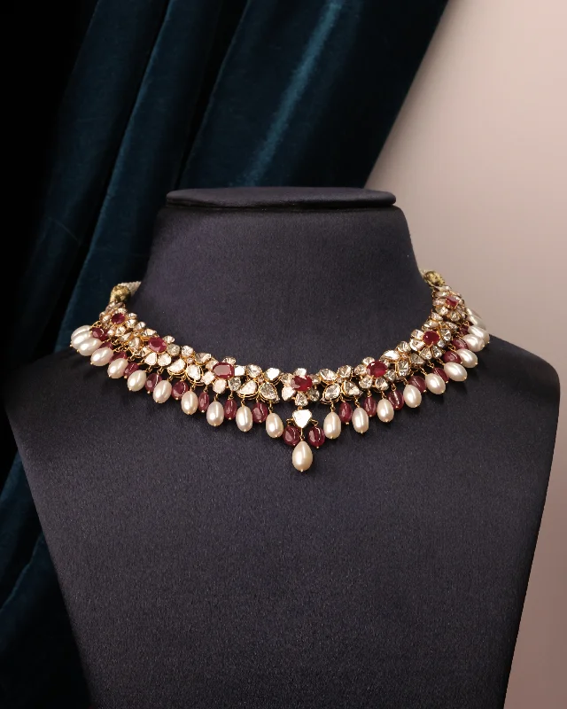 Stylish Chain Necklaces-Zeenal Polki And Diamond Necklace