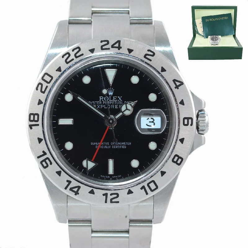 Personalized Watches with Photos-2005 NO HOLES Rolex Explorer II 16570 Stainless Steel Black Date GMT 40mm Watch