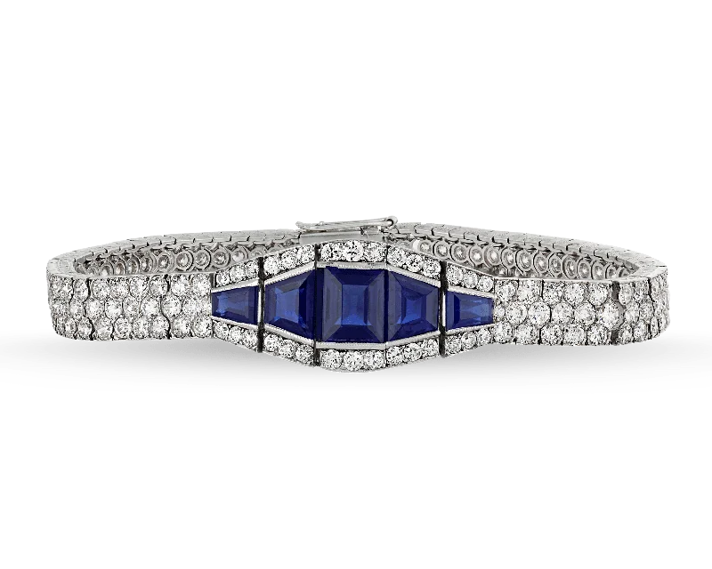 Classic Diamond Bracelets-Art Deco Sapphire and Diamond Bracelet