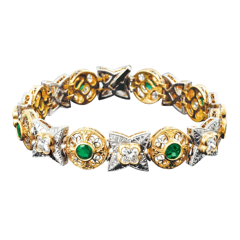 Matching Bracelets for Couples-Beaudry Emerald and Diamond Bracelet