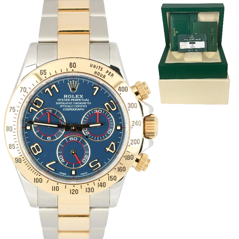 Luxury Watches for Men-2022 RSC Rolex Daytona BLUE RACING Two-Tone Gold Stainless 116523 40mm Watch