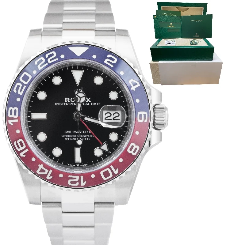 Elegant Watches with Gemstone Detailing-NEW 2021 Rolex GMT-Master II Ceramic PEPSI OYSTER BRACELET 40mm 126710 BLRO